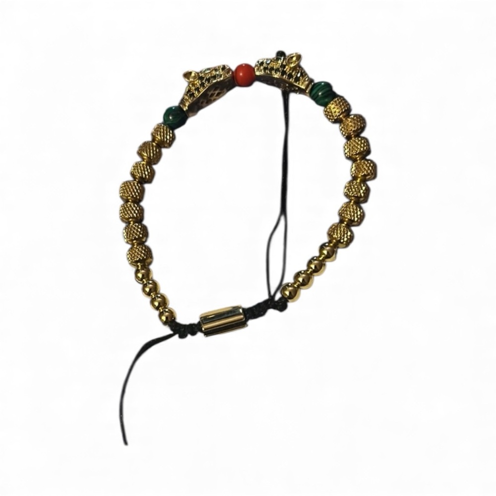 Gold and Red Beaded Bracelet